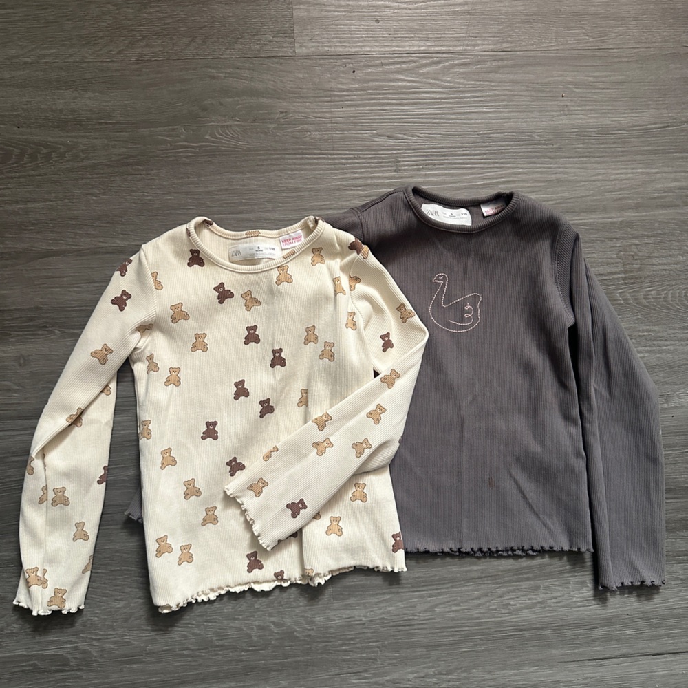 Zara Kids Long Sleeve Tees - Cream and Gray